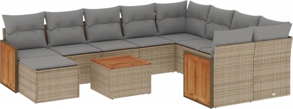 3260645 vidaXL Градински диван с възглавници, 11 части, бежов полиратан