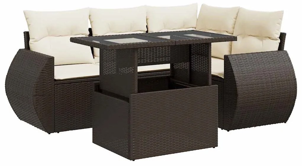 3326634 vidaXL Градински комплект с възглавници, 5 части, кафяв полиратан