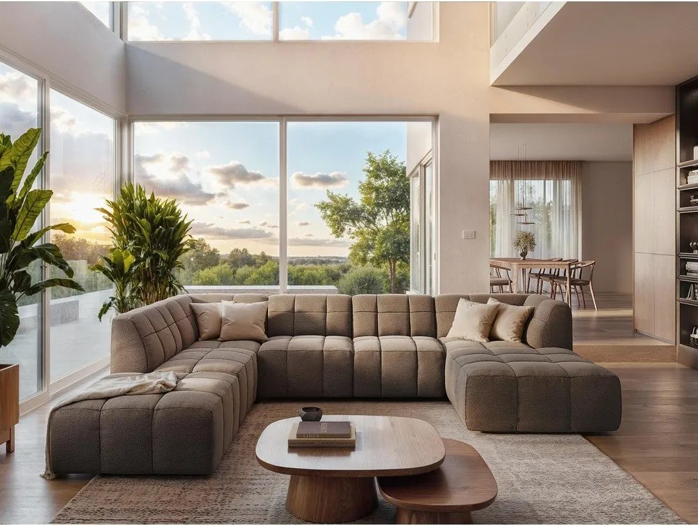 Бежов ъглов диван от прежда с примки от букле (ляв ъгъл) Aloha – Makamii