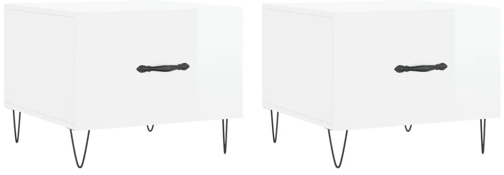 829385 vidaXL Кафе маси, 2 бр, Бял гланц, 50x50x40 см, инженерно дърво