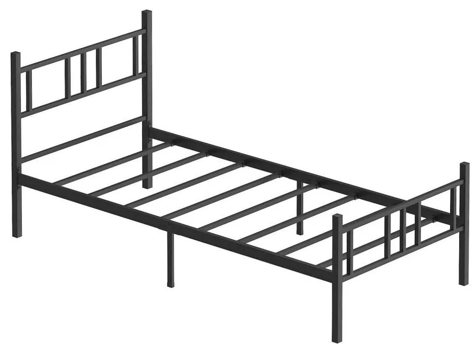 Метално единично легло PIRON 90 x 200 см, черно, с товароносимост 120 кг