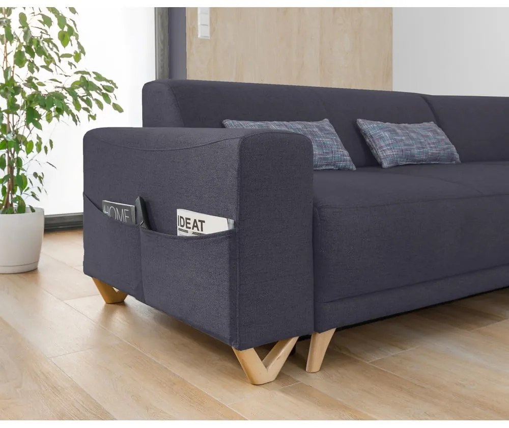 Антрацитен разтегателен/с място за съхранение ъглов диван (десен ъгъл/L форма) Classy Sophie – Miuform