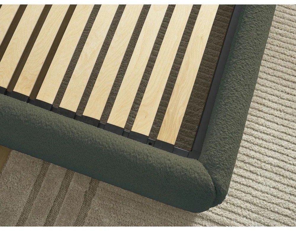 Тъмнозелено тапицирано двойно легло без табла с място за съхранение и включена подматрачна рамка 180x200 cm Inera – Bobochic Paris