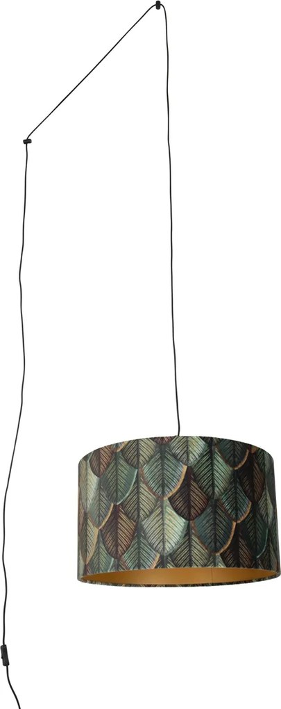 Pendant Lamp Black with Plug and Leaf Shade with Gold Interior 35cm - Cavalux