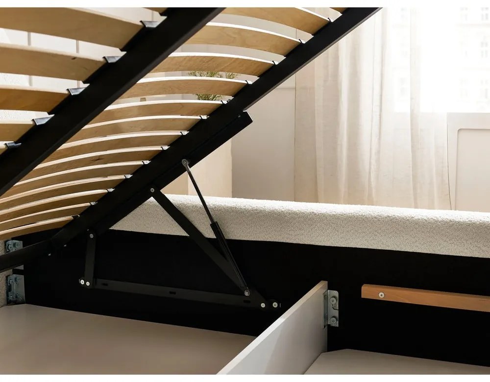 Бежово двойно легло 180x200 cm тапицирано с място за съхранение с включена подматрачна рамка Orlane – Bobochic Paris