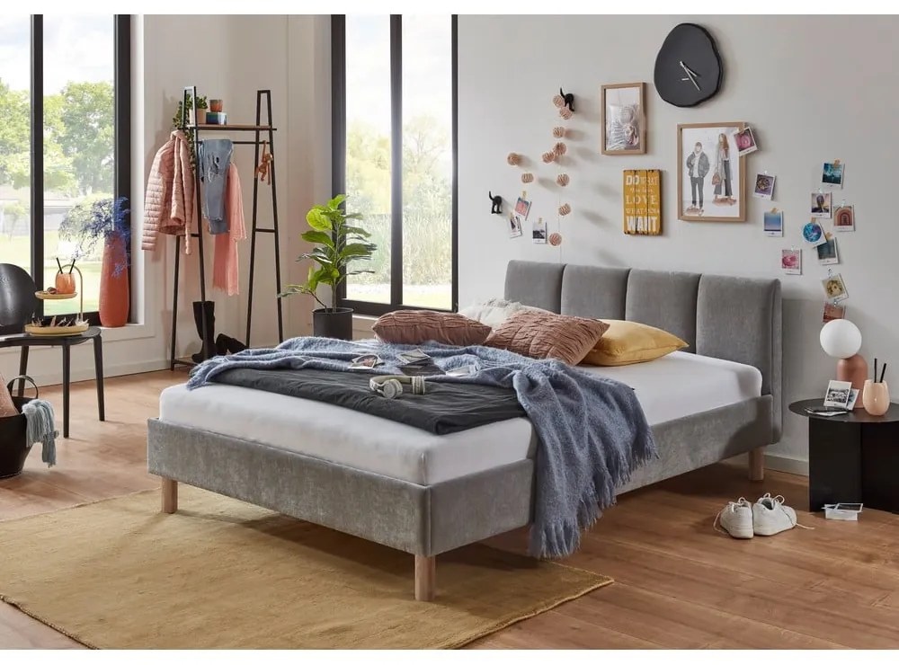 Сиво двойно легло 140x200 cm тапицирано без ламелно дъно Joker – Meise Möbel