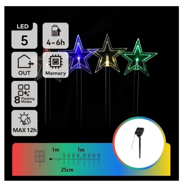 Aigostar - LED RGBY соларно коледно осветително тяло LED/1,2V/8 функции 1m IP65 800mAh звезди