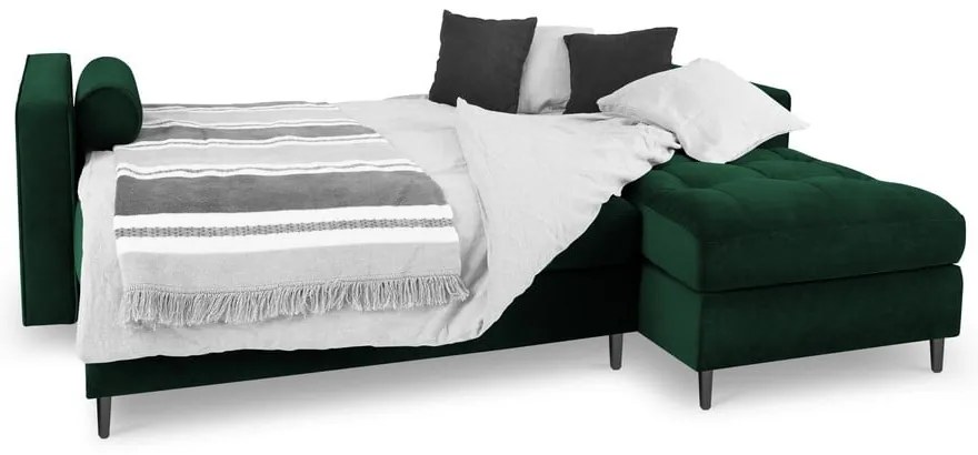 Зелен кадифен ъглов разтегателен диван , десен ъгъл Santo - Milo Casa