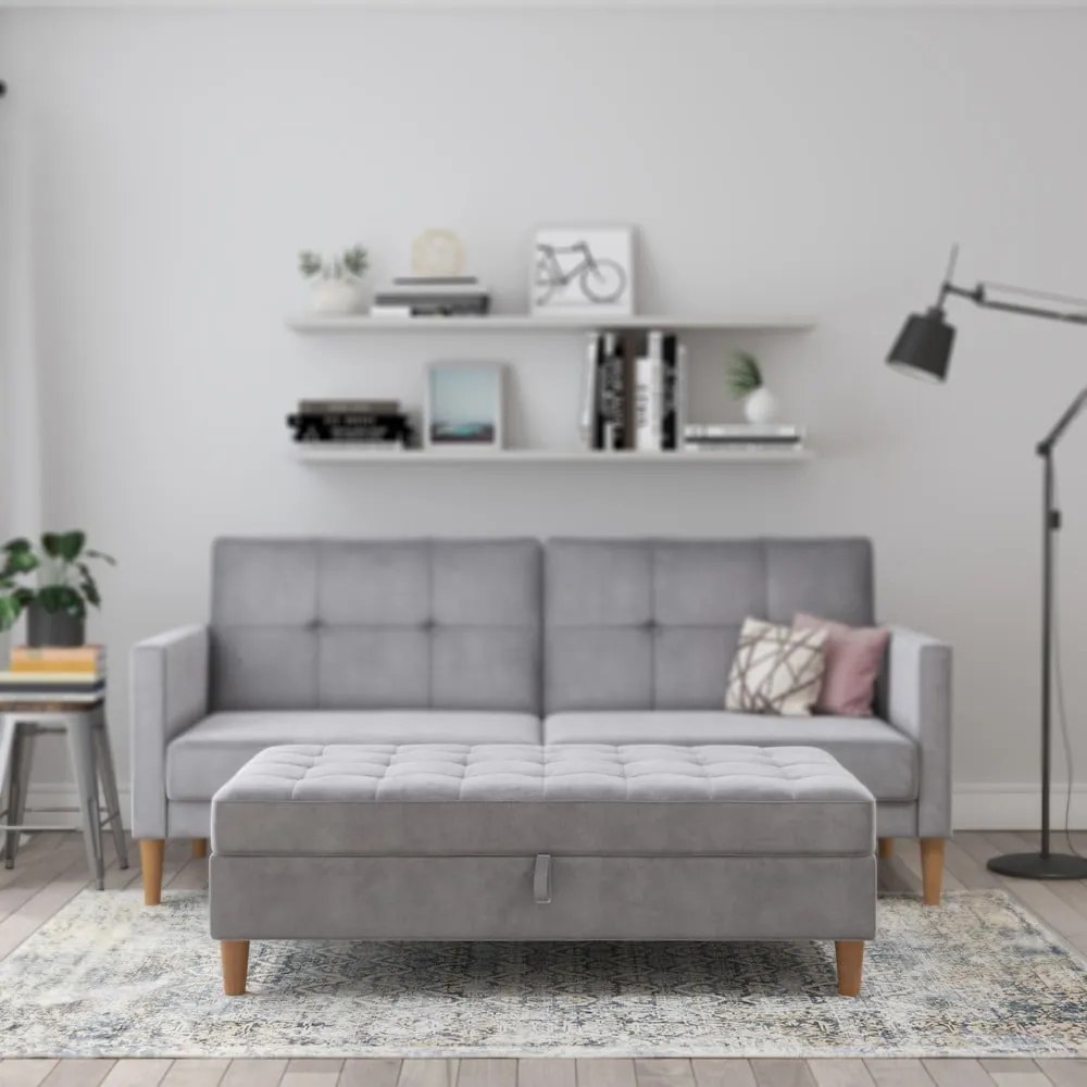 Светлосива кадифена табуретка Lilly – Støraa