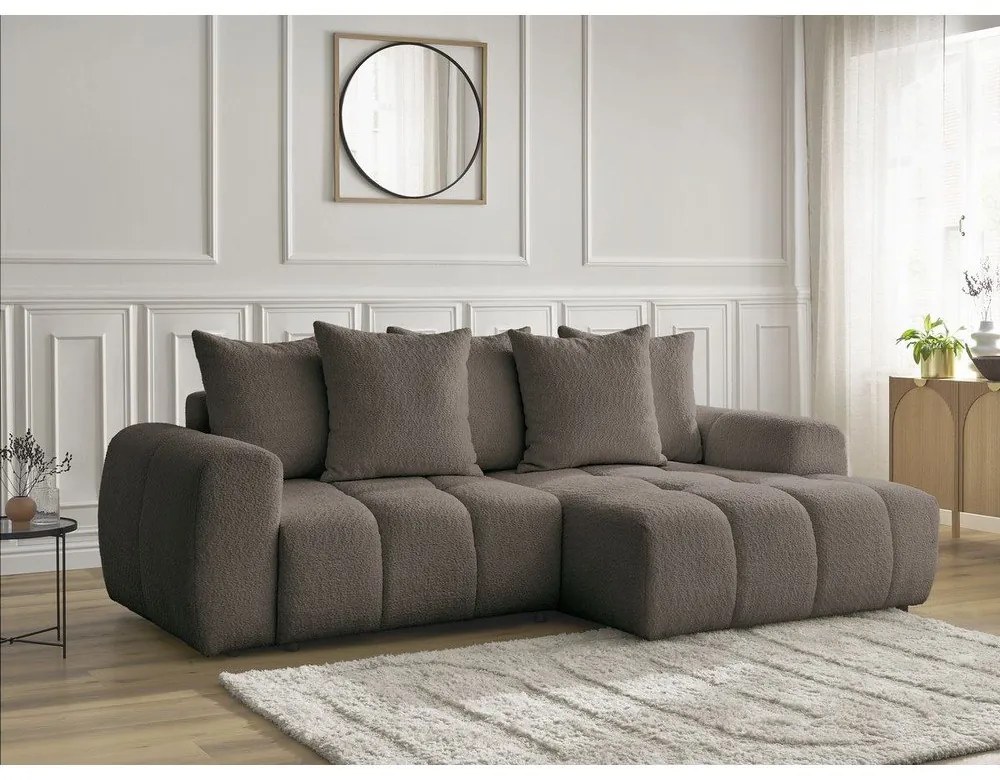 Кафяв разтегателен ъглов диван с място за съхранение от букле (десен ъгъл) Roxelane – Bobochic Paris