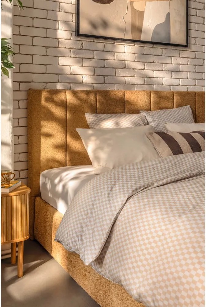 Тапицирано двойно легло с място за съхранение и включена подматрачна рамка в цвят горчица 180x200 cm Thessa Bold Line – Bonami Selection