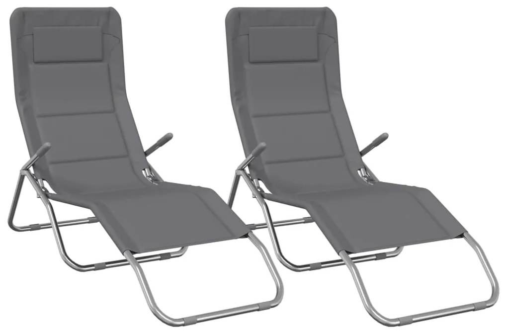 360171 vidaXL Сгъваеми шезлонги 2 бр сив текстилен и боядисана стомана