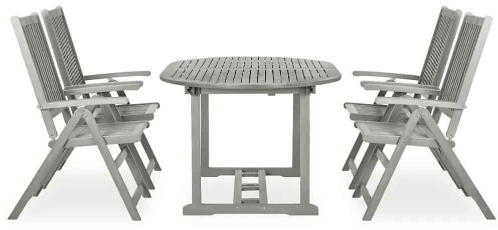 3057907 vidaXL Градински комплект за хранене от 5 части (150-200) x 100 см, масивна акациева дървесина, сив