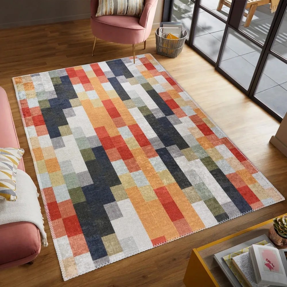 Оранжево-сив килим подходящ за пране 60x100 cm Blocks of Fun – Vitaus