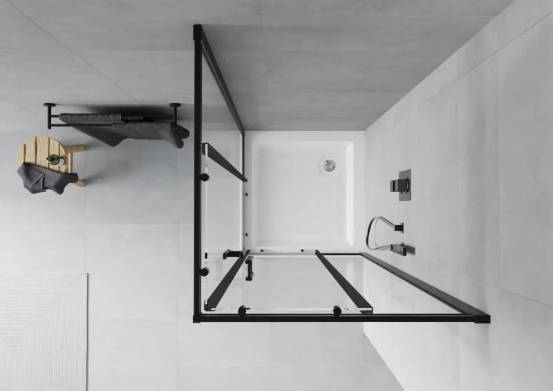 Mexen Rio квадратна душ кабина 80 x 80 см, прозрачна, черна + корито, бяло