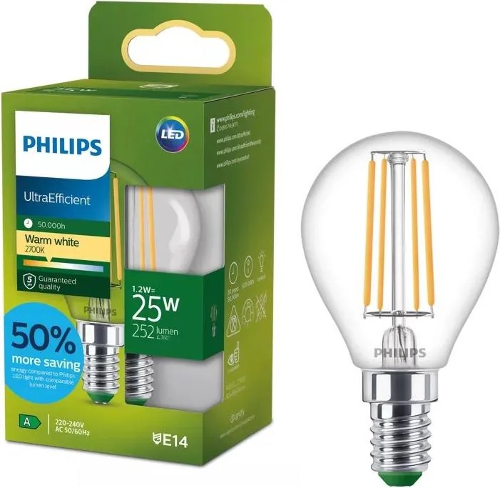 LED крушка ULTRAEFFICIENT VINTAGE Philips P45 E14/1,2W/230V 2700K