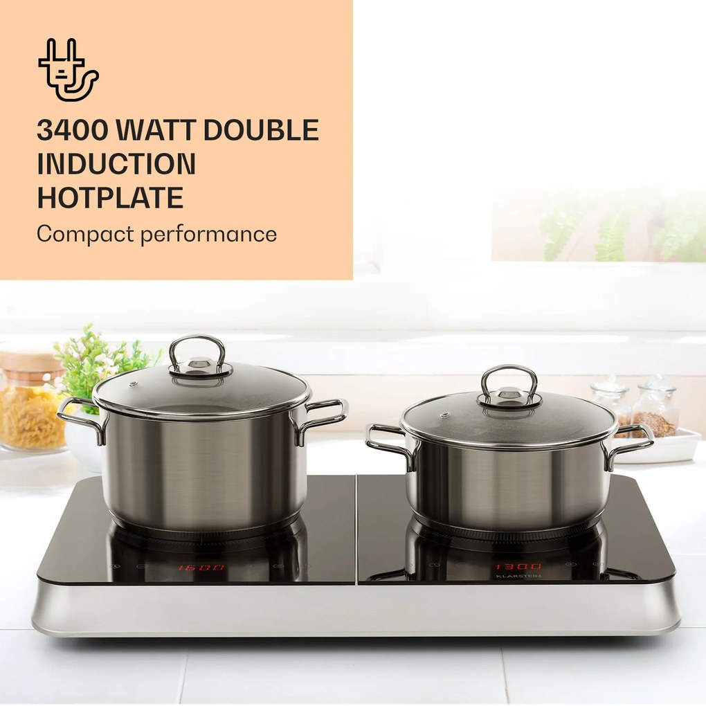 Klarstein InnoChef, индукционен готварски плот, стъклокерамичен, 3400 W, сензорно управление, сребърен