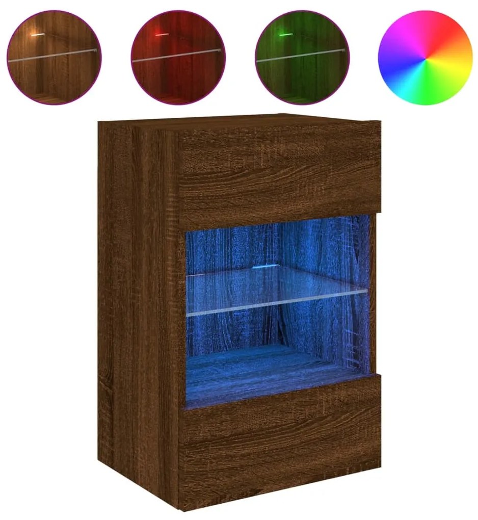 837090 vidaXL Стенен ТВ шкаф с LED осветление, кафяв дъб, 40x30x60,5 см