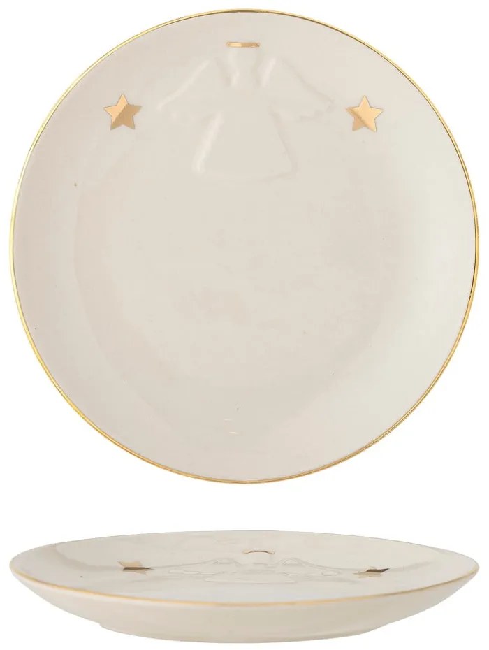 Бяла десертна глинена чиния с коледен мотив ø 16 cm Starry – Bloomingville