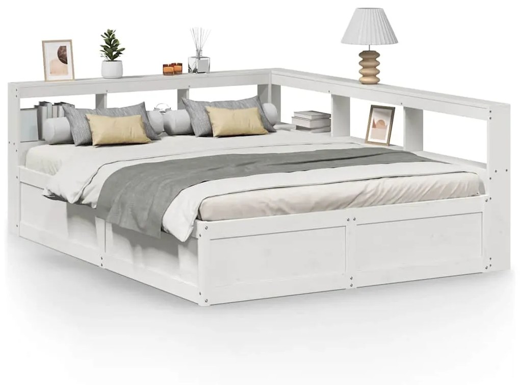 3324461 vidaXL Легло с етажерка за книги, без матрак, 140x200 см, бор масив