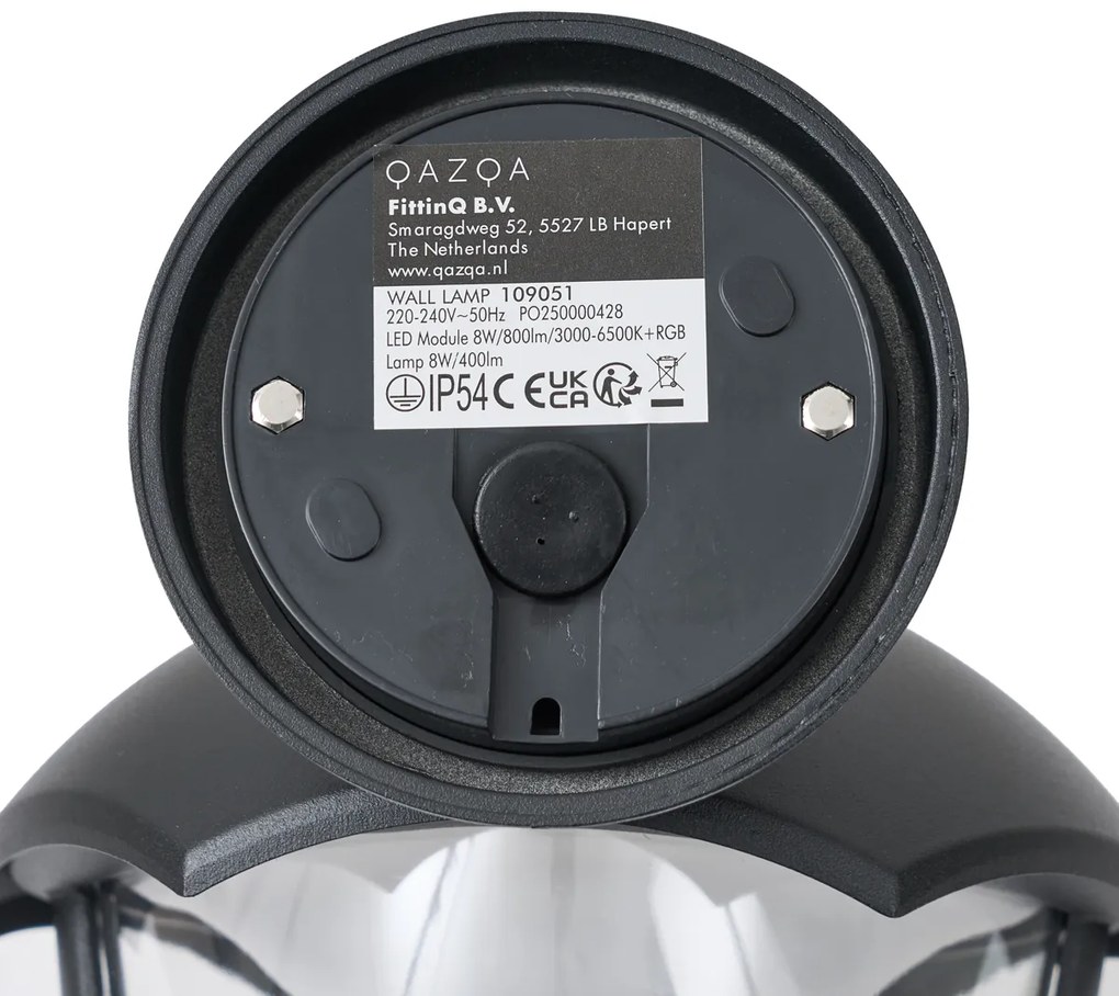 Интелигентна външна стенна лампа черна с прозрачно стъкло, включително LED IP54 - Classica