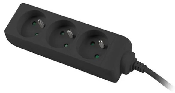 Разклонител LANBERG, 2500W, 1.5 метра, 3 контакта, Защита за деца, Черен