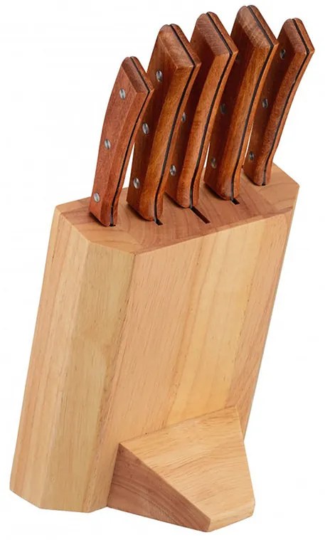 Комплект ножове с дървена поставка ZEPHYR ZP 1633 X5WS, 6 части, Неръждаема стомана, Кафяв