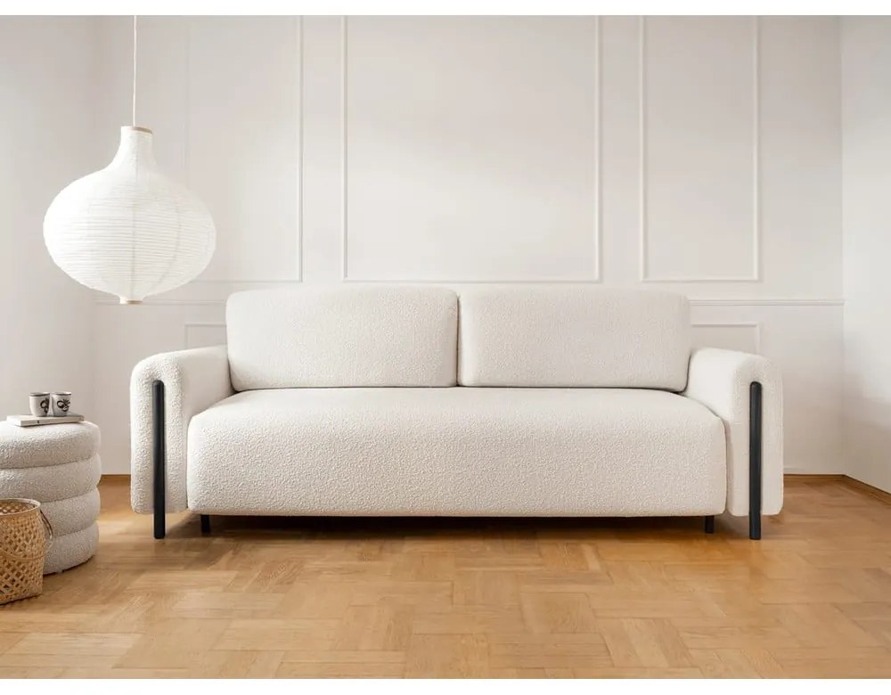 Сгъваем/с място за съхранение диван от прежда с примки от букле в цвят слонова кост 244 cm Arcadova – ELTAP