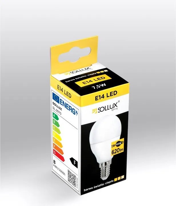 Топла бяла LED крушка E14, 7,5 W – Sollux