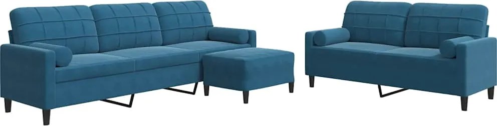 3278510 vidaXL Мека мебел от 3 части с възглавници и болстери син кадифе