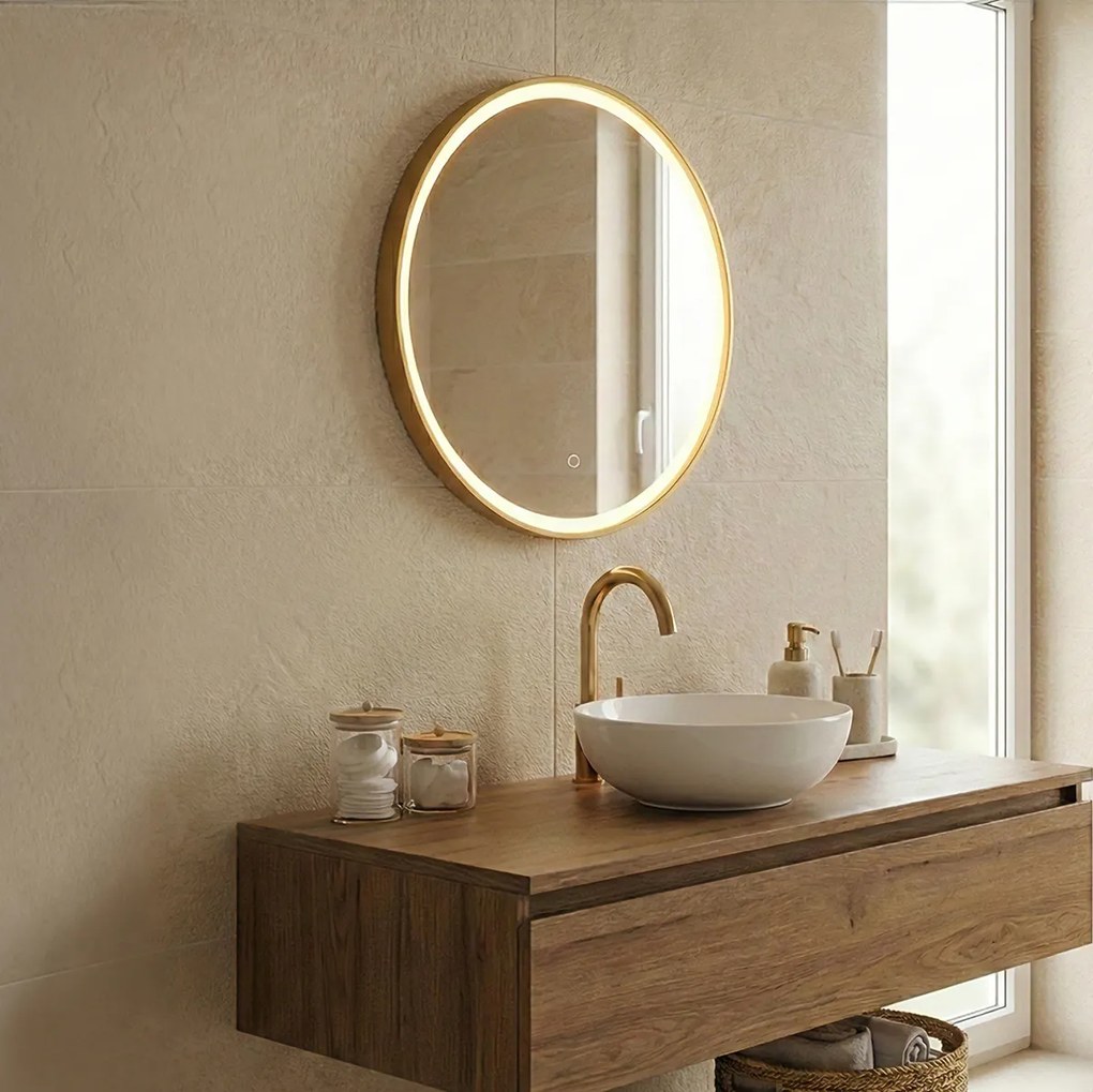 Огледало за баня медно 50 см с LED 3-степенно димиране с докосване кръгло - Miral