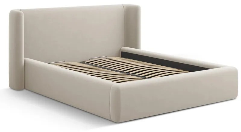 Бежово двойно легло 140x200 cm тапицирано с място за съхранение с включена подматрачна рамка Jason – Windsor & Co Sofas