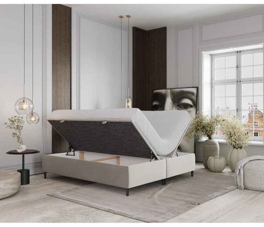 Кремаво тапицирано двойно легло с място за съхранение 200x200 cm Tate – Maison de Rêve