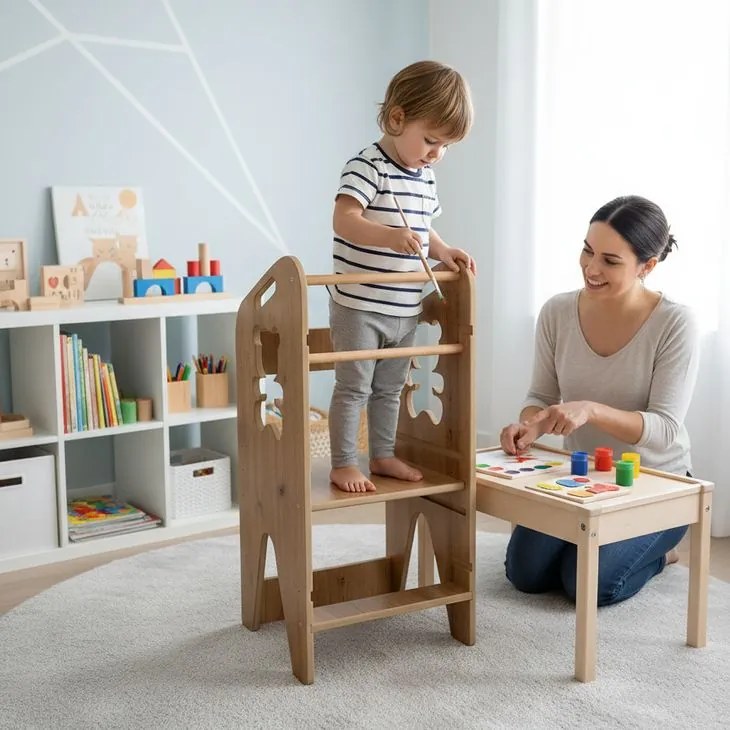 Детски кухненски помощник - безопасна учебна кула с регулируема височина pes