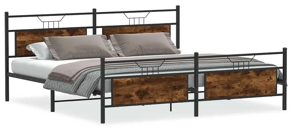 3325095 vidaXL Метална рамка за легло, без матрак, опушен дъб, 193x201 см