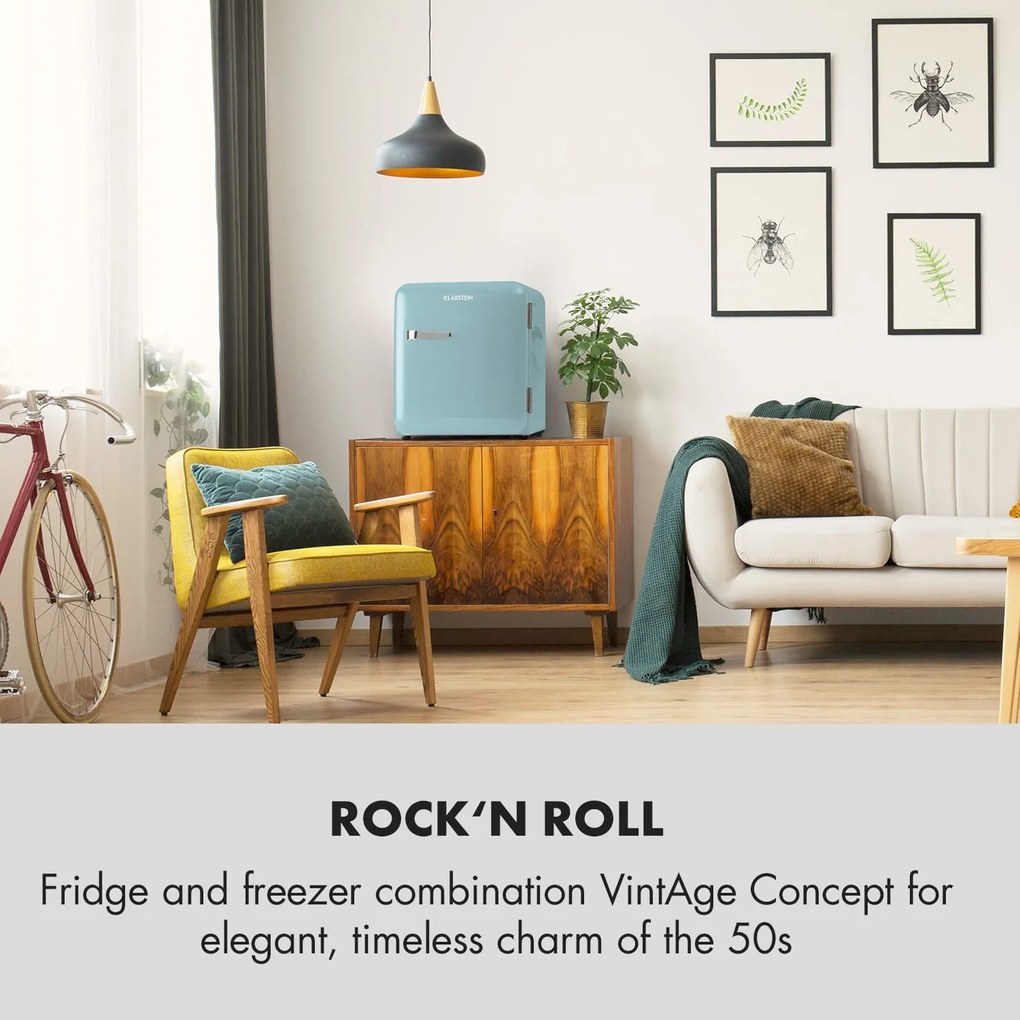 Klarstein Audrey Mini, ретро хладилник, 48 литра, 2 нива, енергиен клас F
