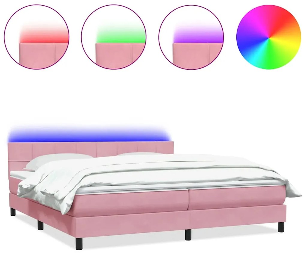 3316898 vidaXL Боксспринг легло с матрак и LED, розово, 180x210 cm, кадифе