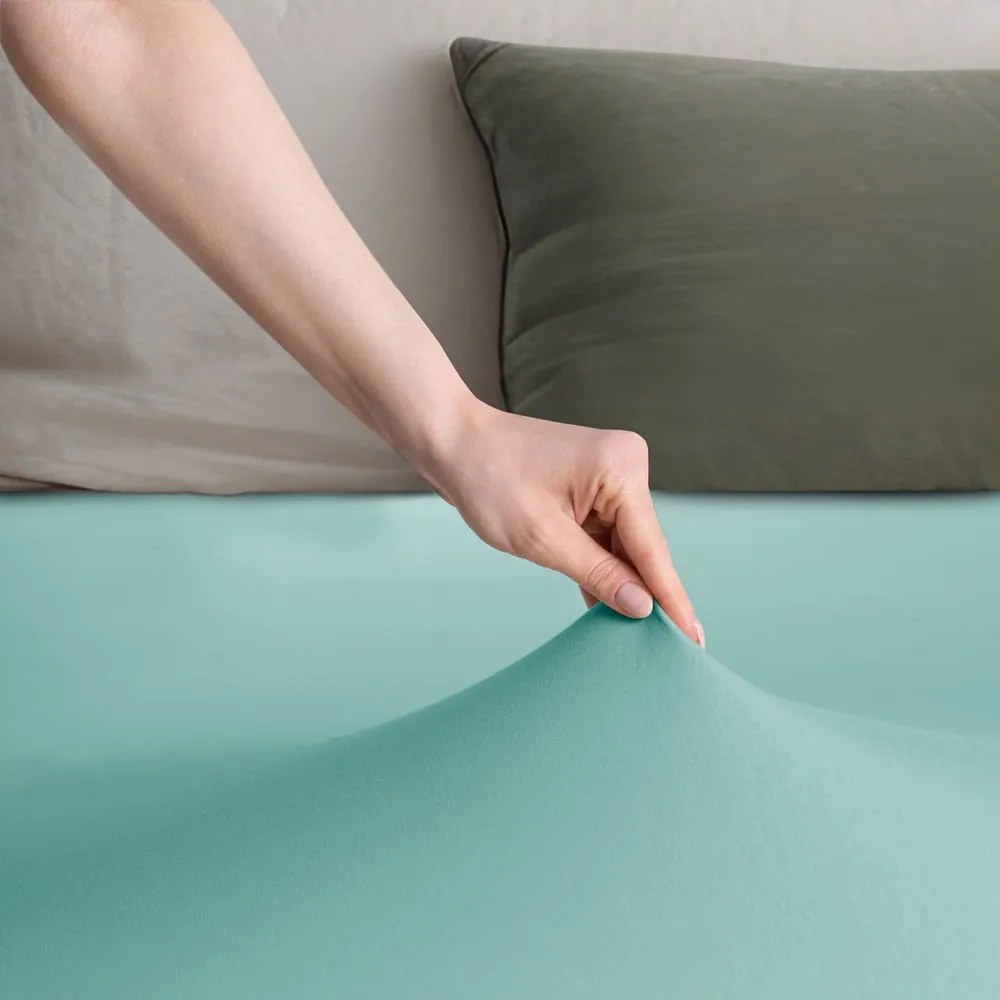 Тюркоазен еластичен чаршаф от джърси 120x200 cm Amber – Restilo