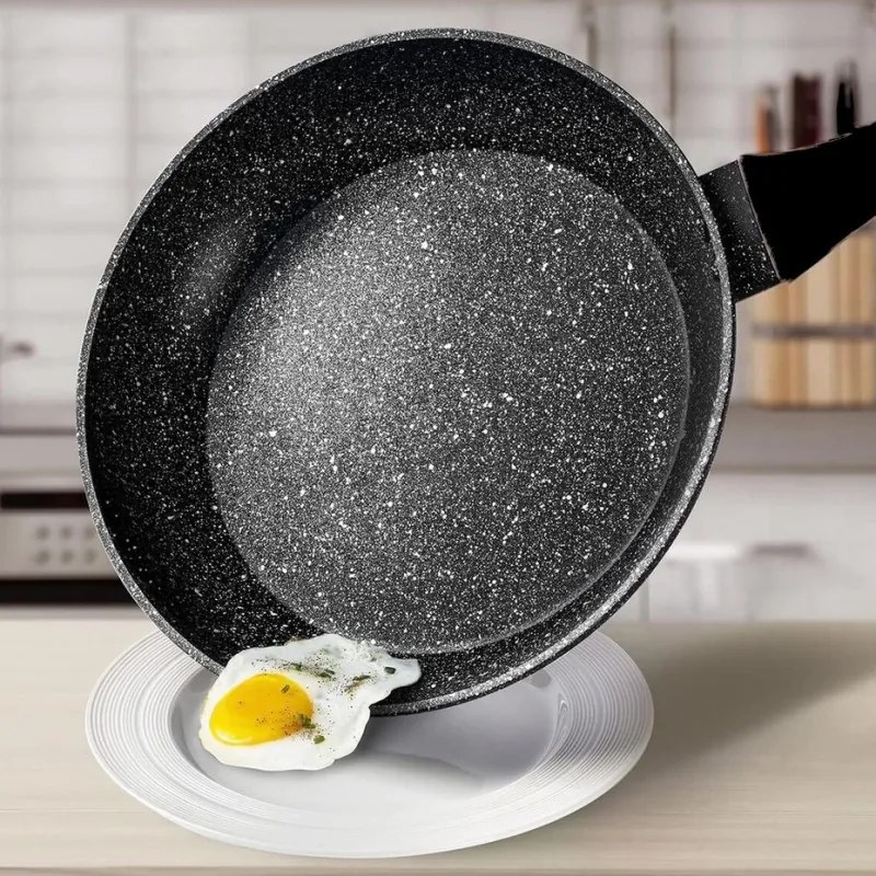 Комплект тенджери и тигани Royalty Line FD10, 10 части, Лят алуминий, Greblon мраморно покритие, Индукция, Черен