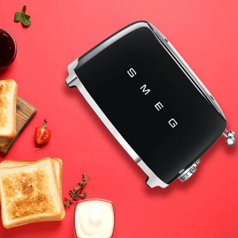 Тостер за хляб SMEG 50's Style TSF03BLEU, 2000W, 4 филии, 6 нива, Тавичка за трохи, Вграден кабел, Неръждаема стомана, Черен