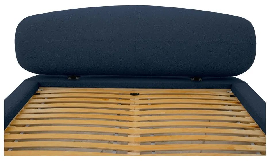 Тъмносиньо тапицирано двойно легло с включена подматрачна рамка 180x200 cm Odette – Scandic