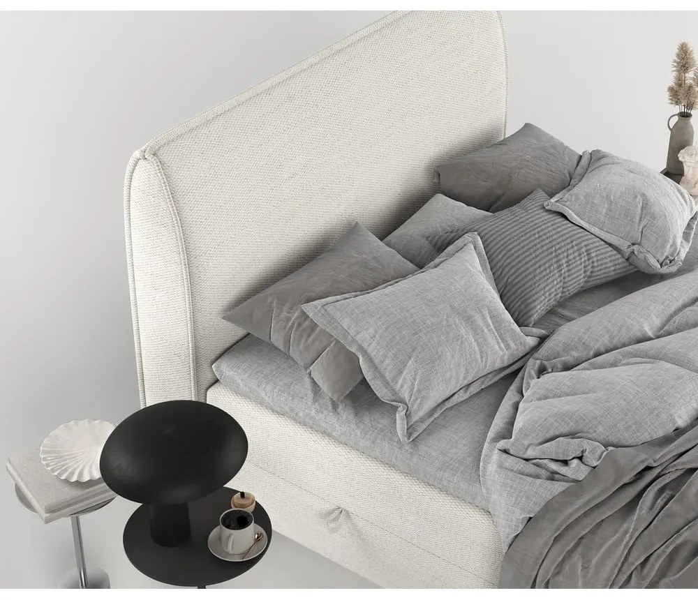 Кремаво боксспринг легло с място за съхранение 160x200 cm Melba – Maison de Rêve