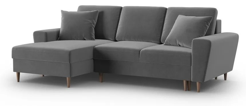 Светлосив кадифен разтегателен ъглов диван с място за съхранение (ляв ъгъл) Kyoto – Cosmopolitan Design