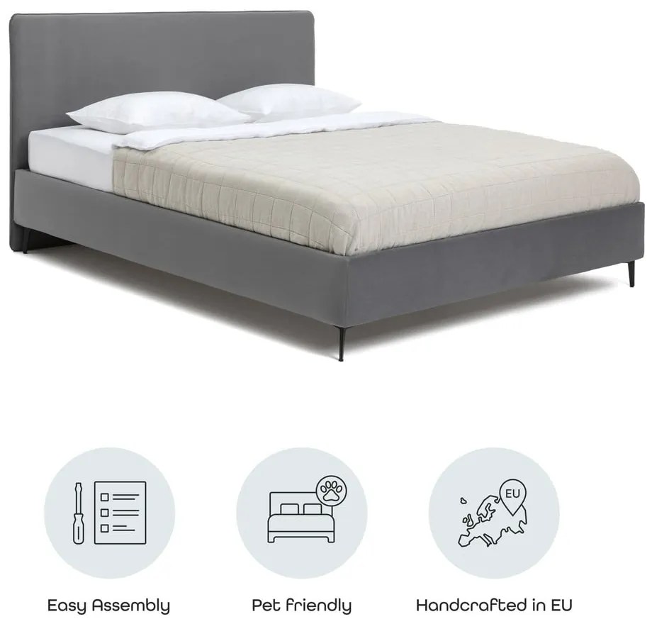 Сиво тапицирано двойно легло с включена подматрачна рамка 180x200 cm Noira Slim – Bonami Selection