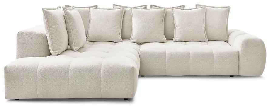 Бял шенилов сгъваем/с място за съхранение ъглов диван (ляв ъгъл/L форма) Everest – Bobochic Paris