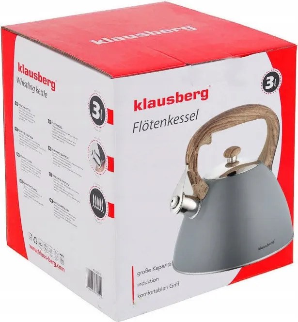 Разопакован: Чайник Klausberg KB 7297, 3 литра, Свирещ, Индукция, Сив инокс