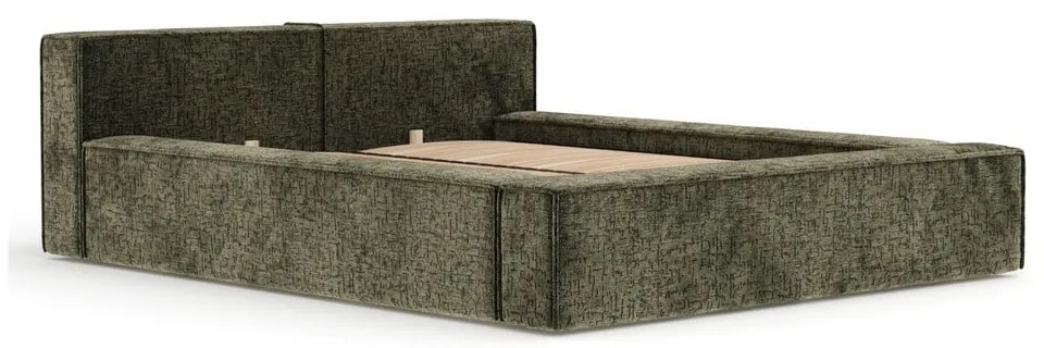 Тъмнозелено двойно легло 200x200 cm тапицирано с място за съхранение с включена подматрачна рамка Voliera – Maison de Rêve
