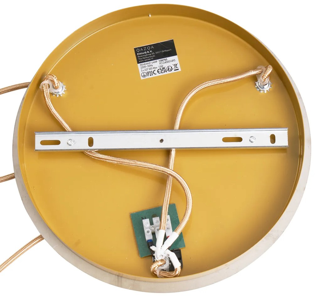 Арт Деко Пендел Месинг с Кехлибарено Стъкло 3 Крушки - Douglass