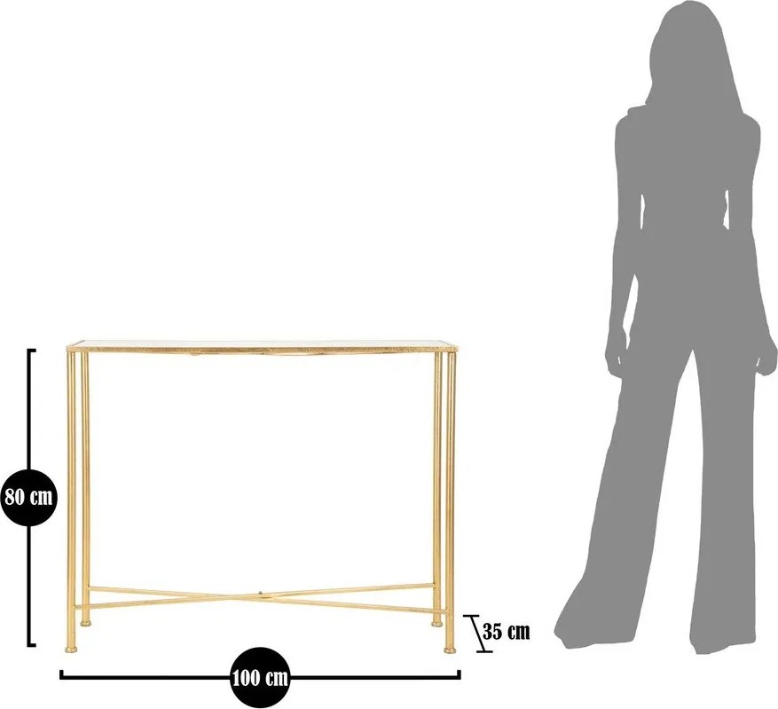 Бяла/златиста конзолна маса със стъклен плот 35x100 cm Butterflies – Mauro Ferretti