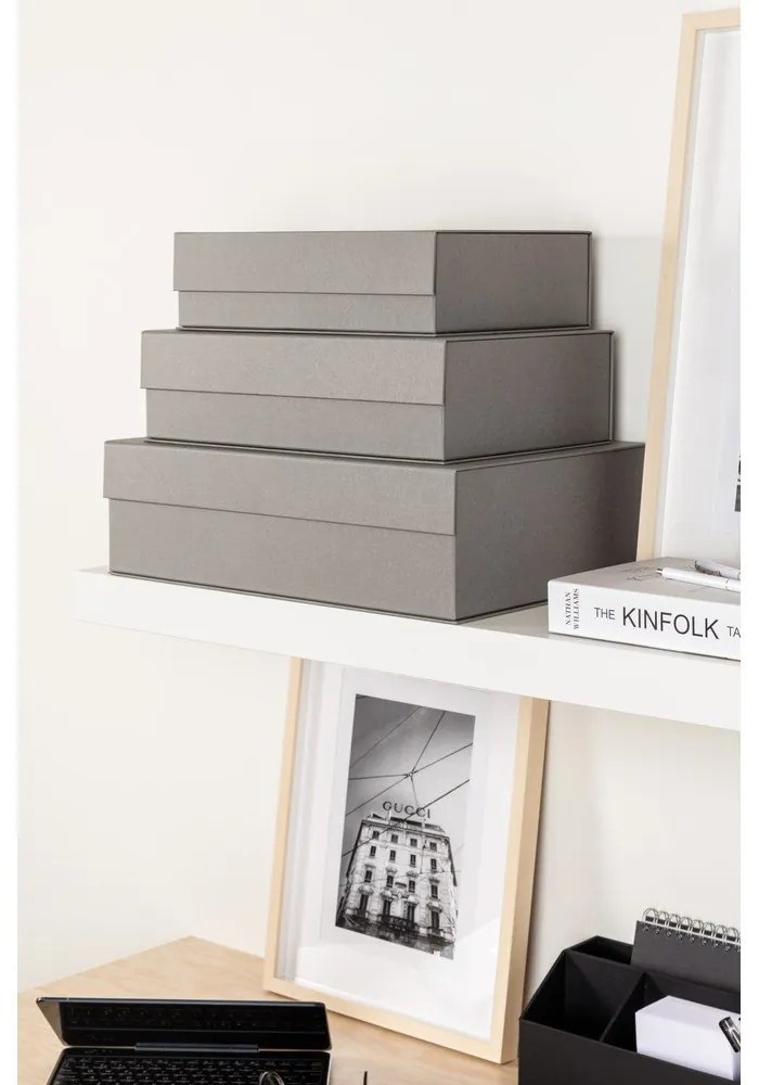 Декоративни сиви картонени кутии за съхранение в комплект от 3 бр. с капаци 42,5x29,5x13 cm Kian Paper Laminate – Bigso